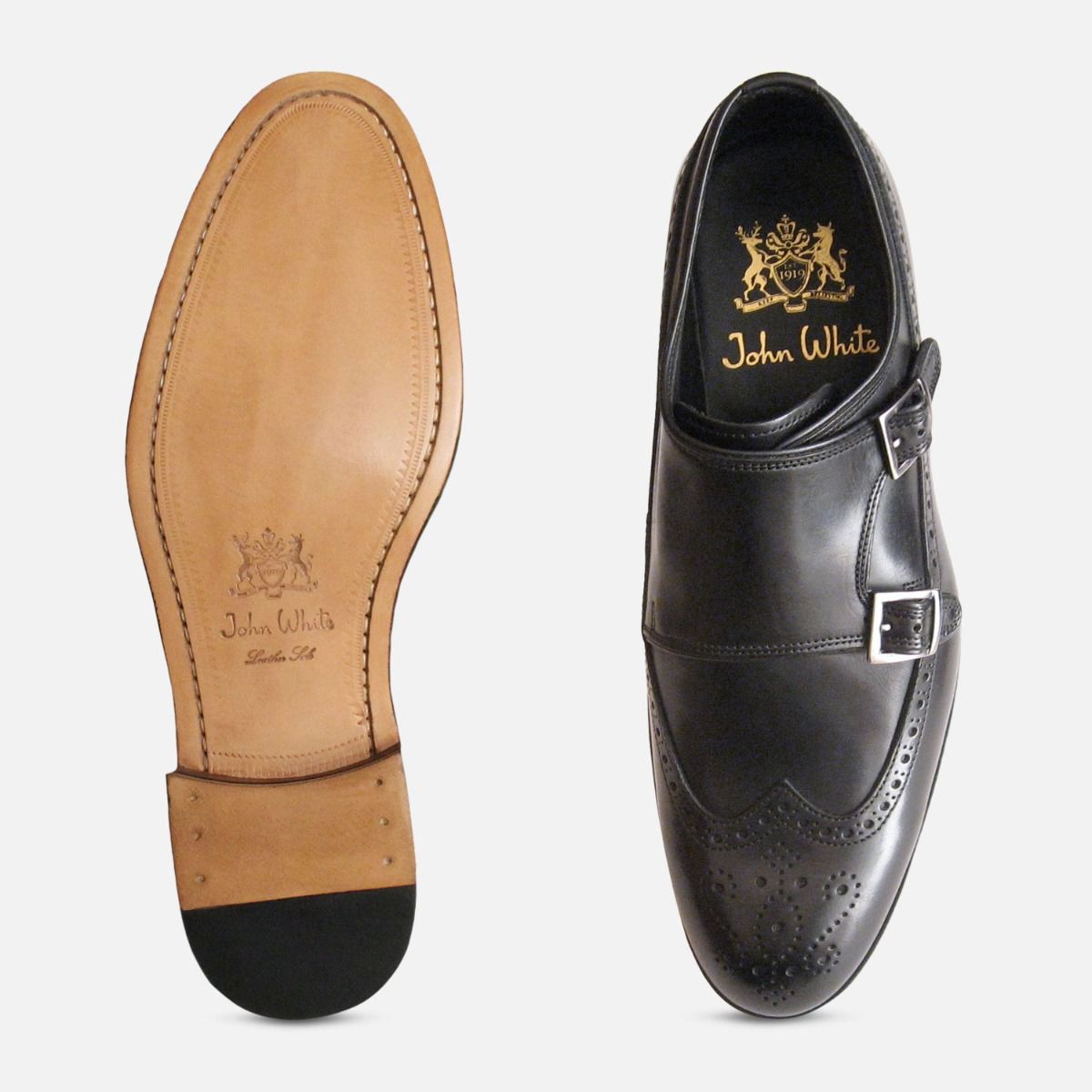 Black Calf Double Buckle Shoes Designer John White Brogues
