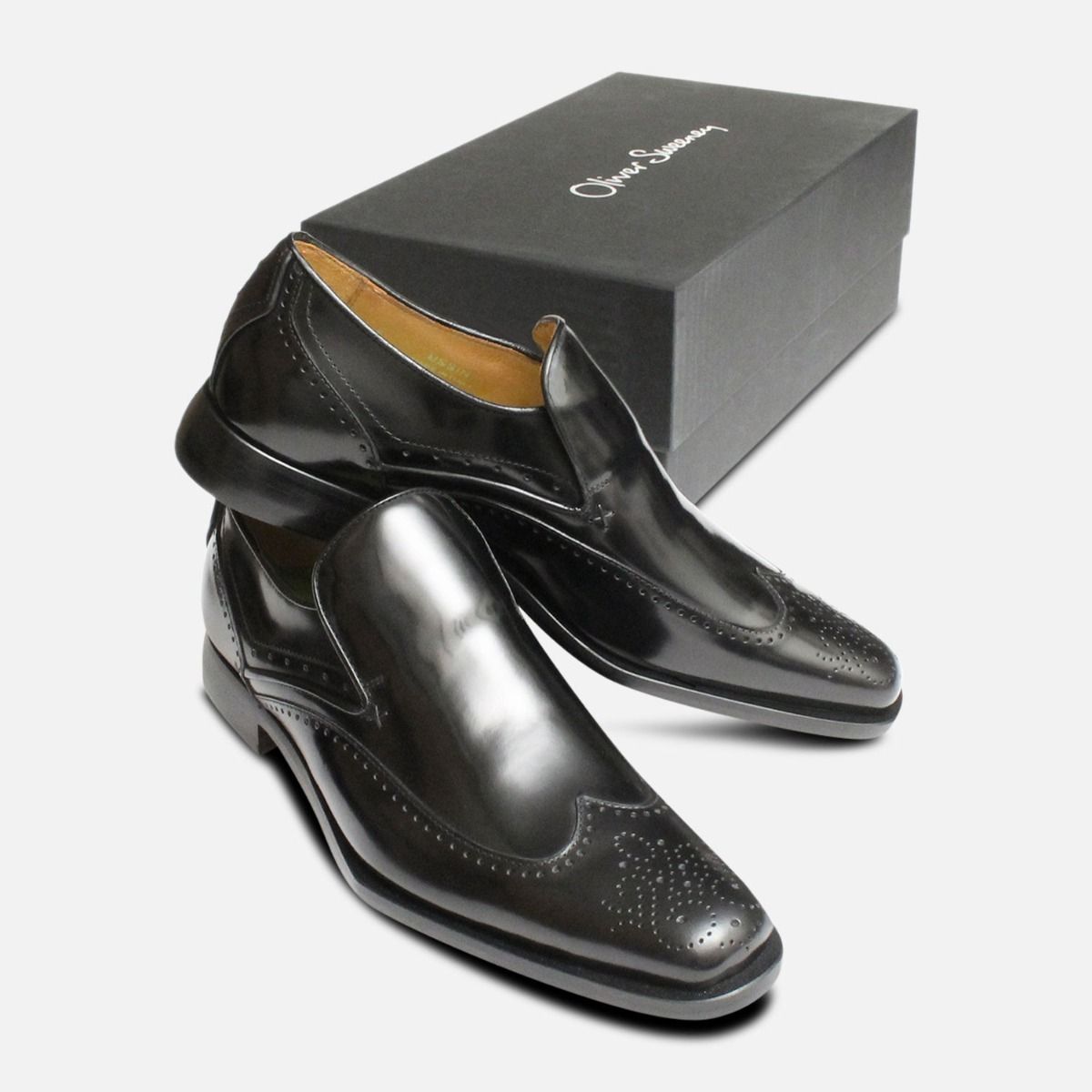 Oliver Sweeney Shoes Black Polished Brogue Loafers