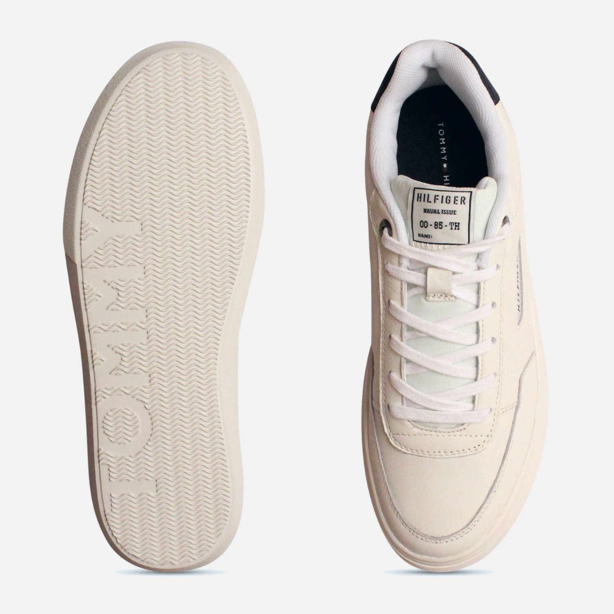 Tommy Hilfiger Retro Ivory Leather Designer Mens Sneakers