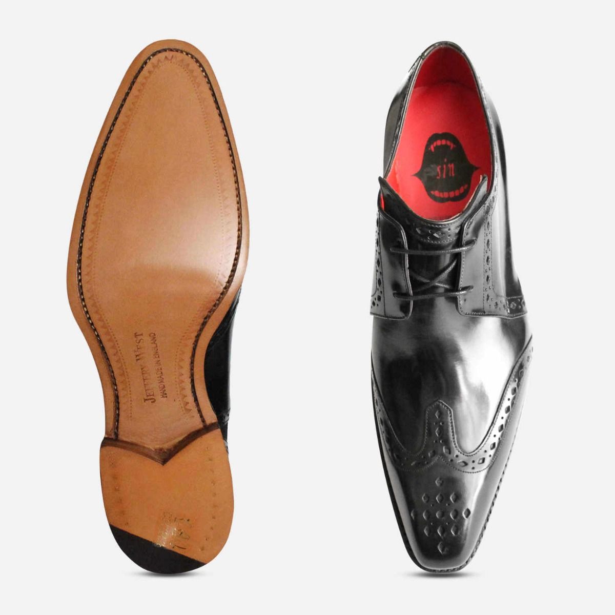 Jeffery West Shoes Black Polished Formal English Brogues