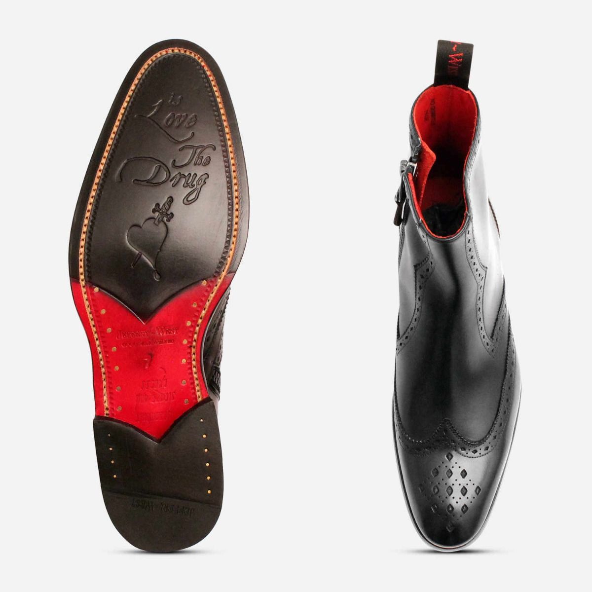 Premium Jeffery West Black Diamond Brogue Zip Boots