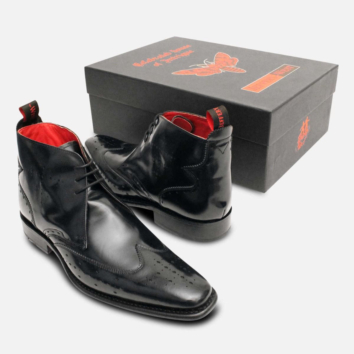 Jeffery West Black Polished Diamond Lace Up Chukka Boots