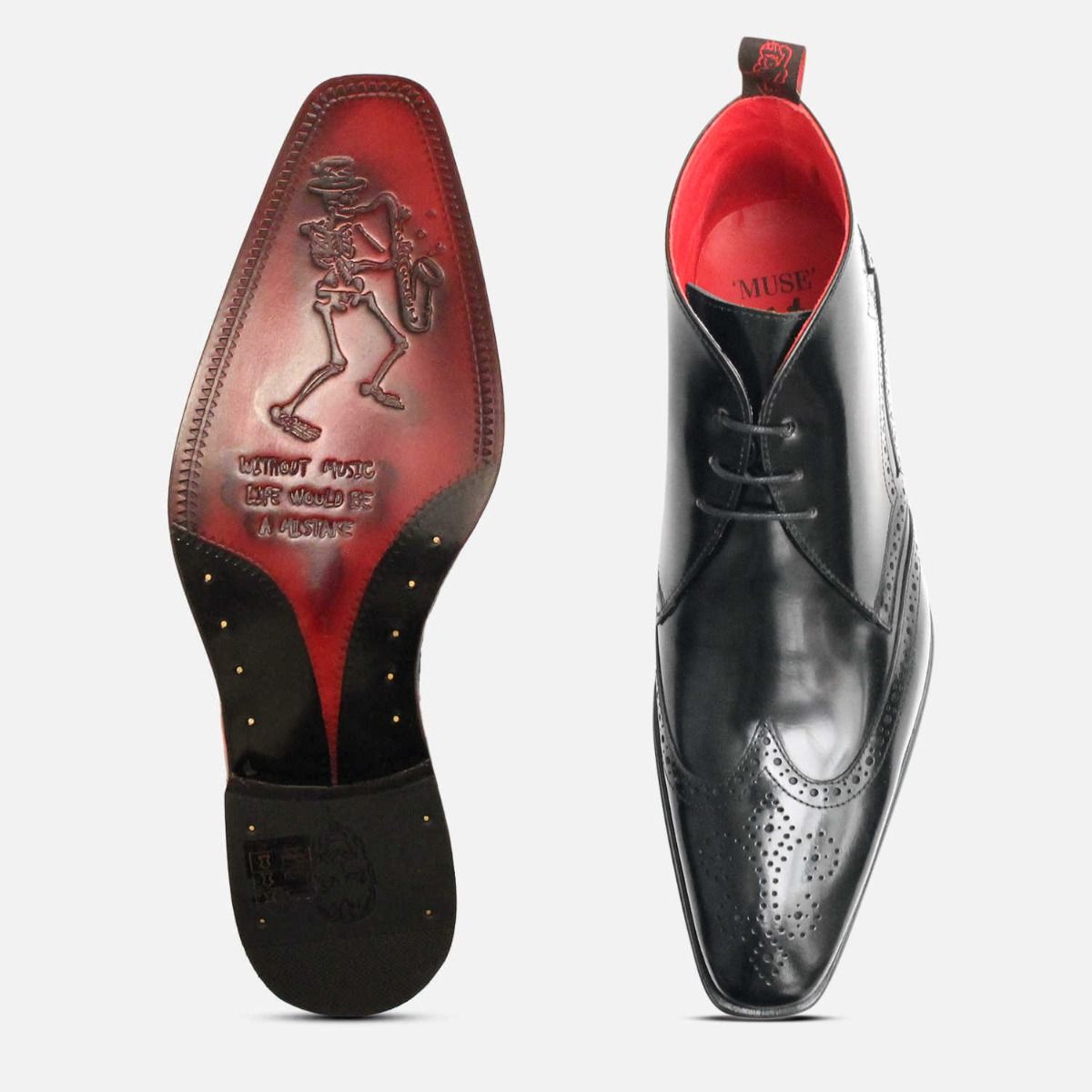 Jeffery West Scarface Black Polished Brogue Chukka Boot