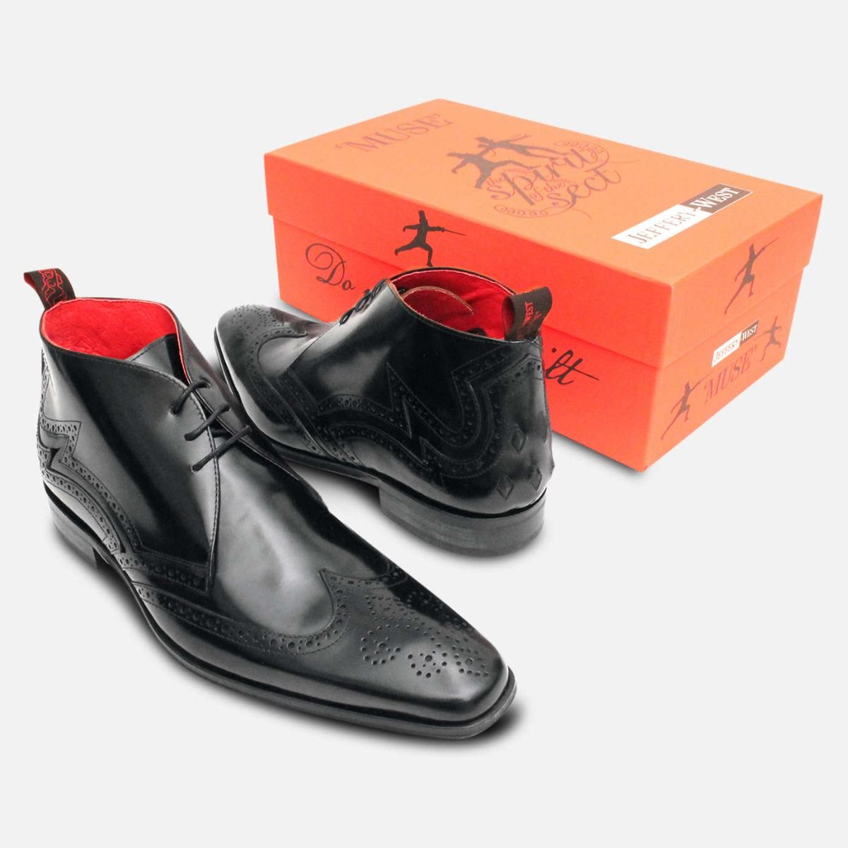 Jeffery West Scarface Black Polished Brogue Chukka Boot