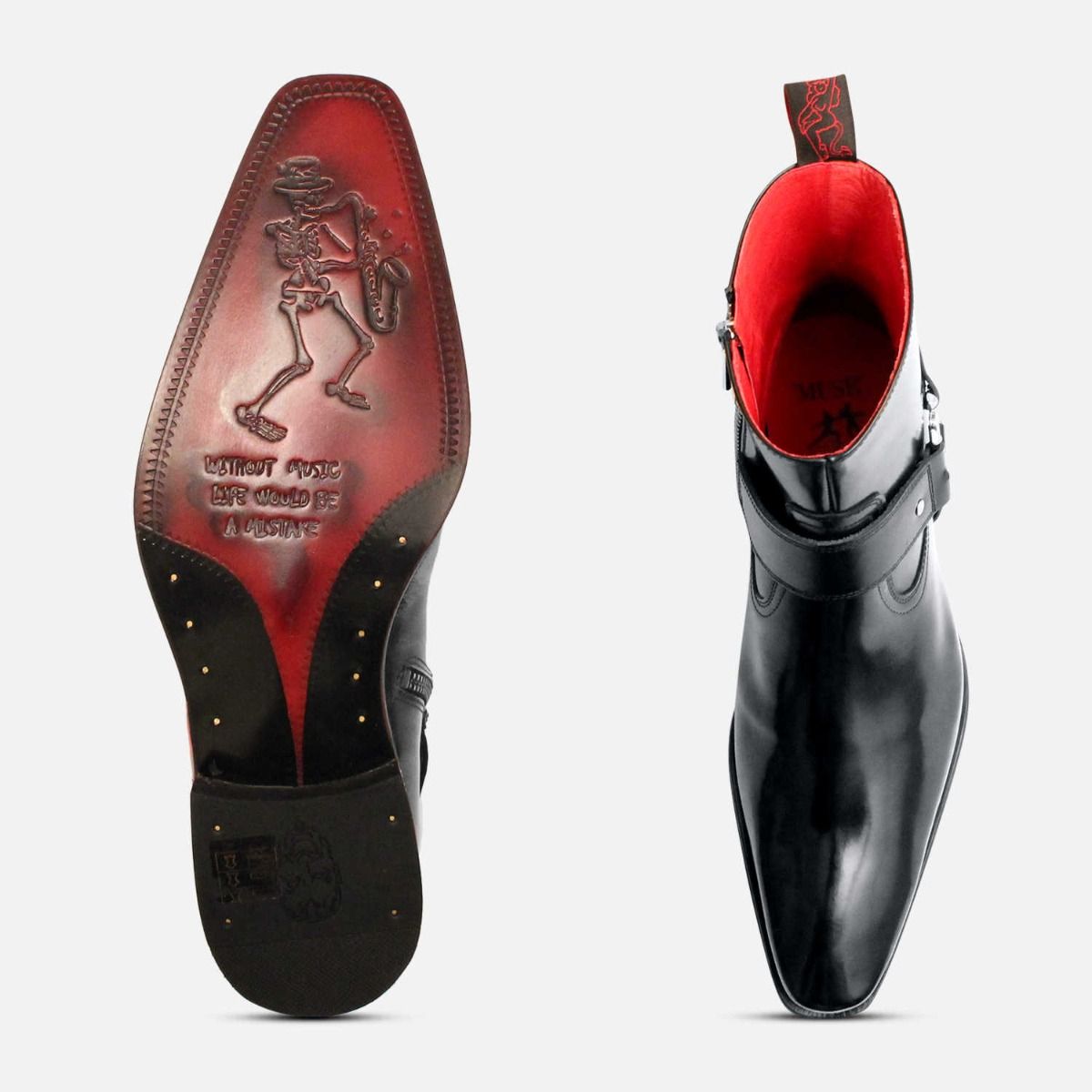 Jeffery West Designer Black Polished Harness Zip Boots