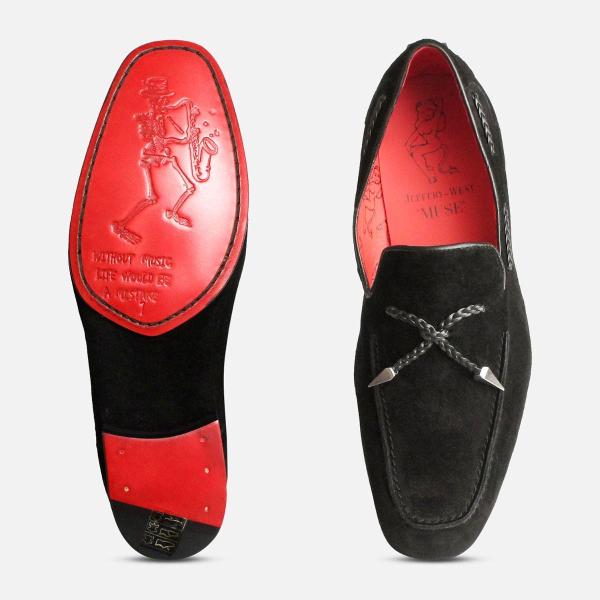 Jeffery West Black Suede Silver Tassel Loafer Shoes