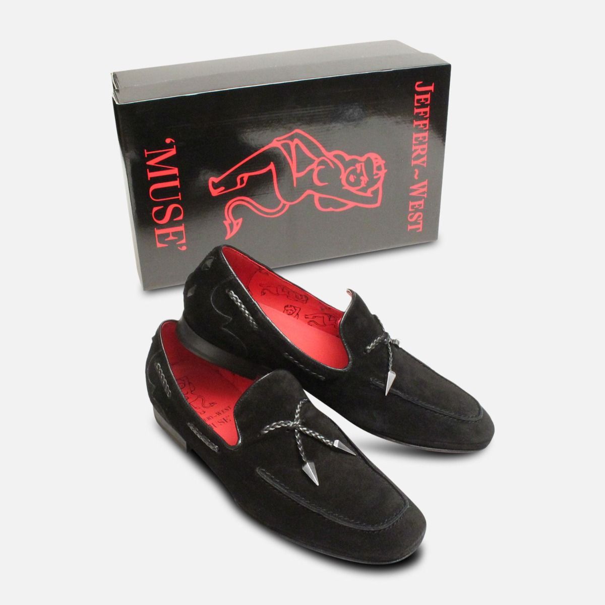 Jeffery West Black Suede Silver Tassel Loafer Shoes