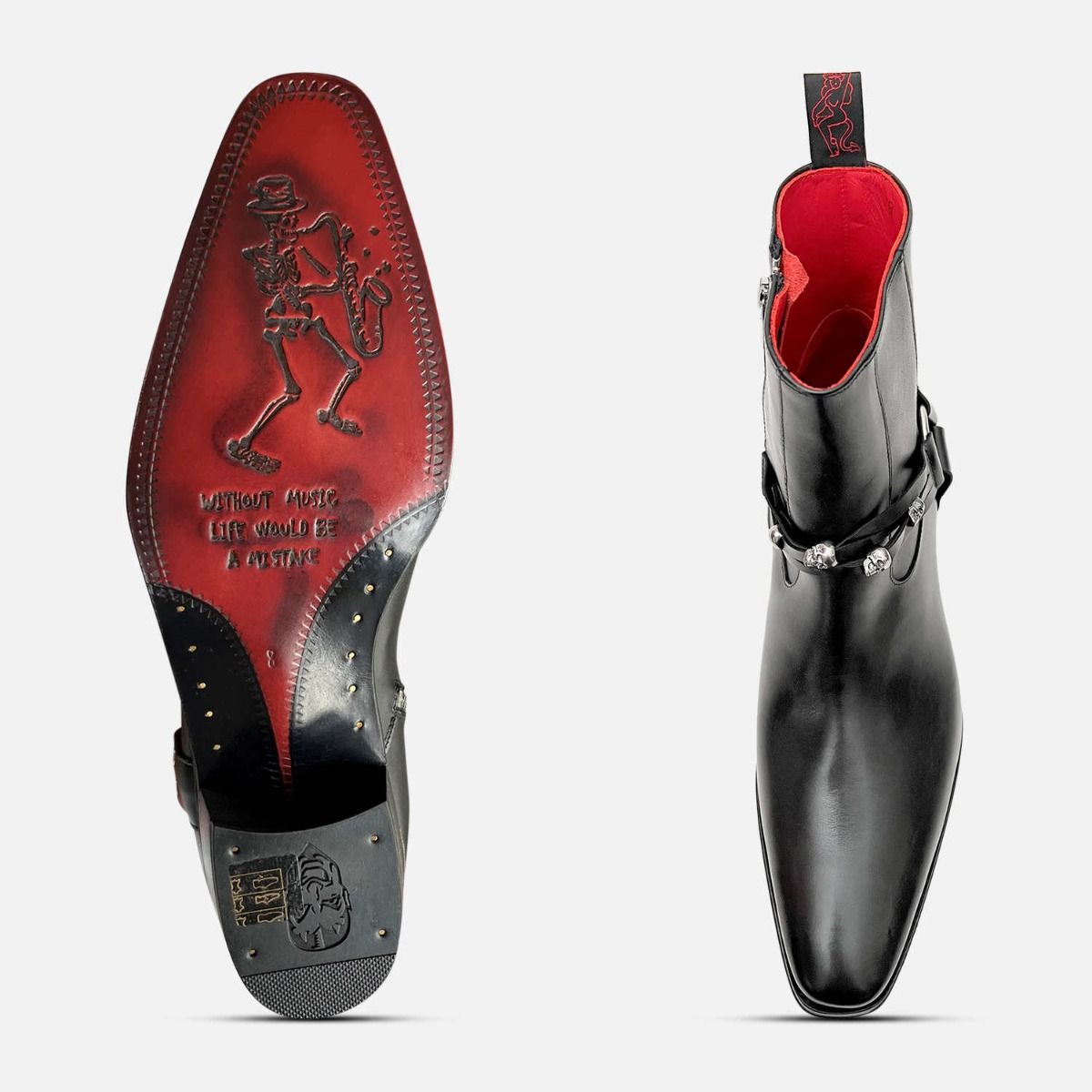 Jeffery West Black Harness Zip Boots with Cuban Heel