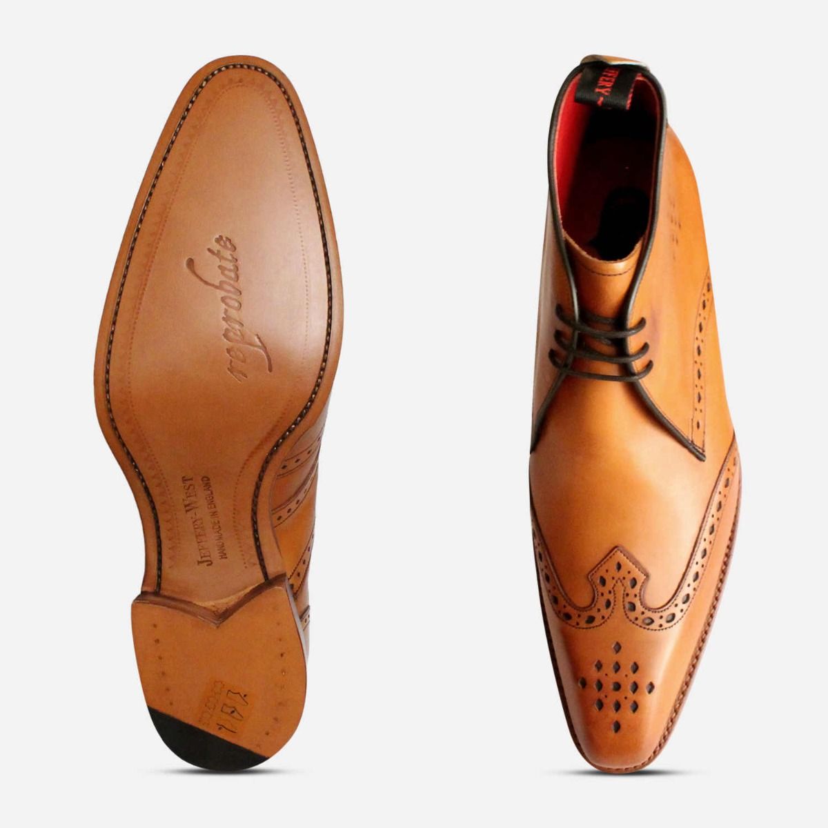 Jeffery West Diamond Punched Cedar Brown Chukka Boots