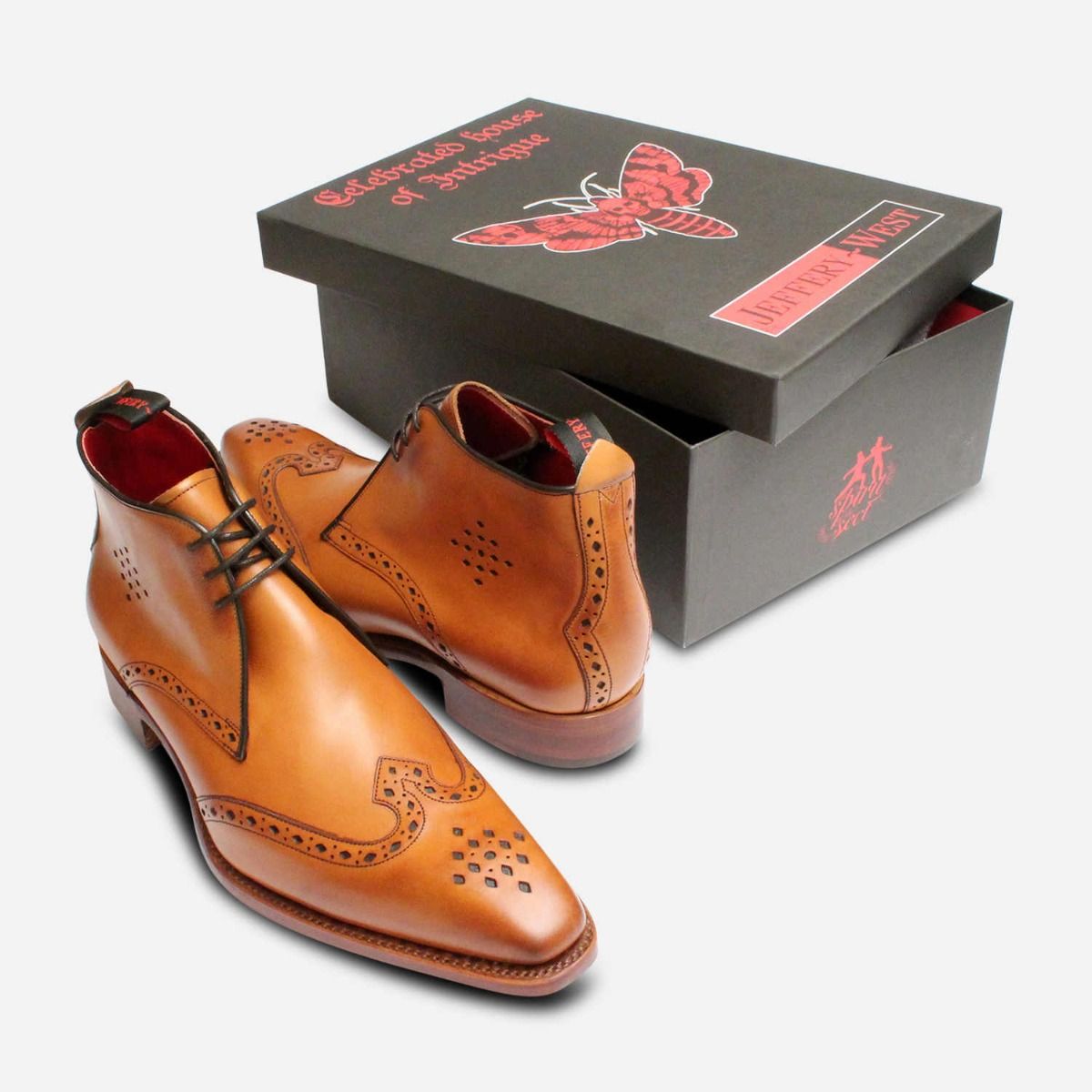 Jeffery West Diamond Punched Cedar Brown Chukka Boots