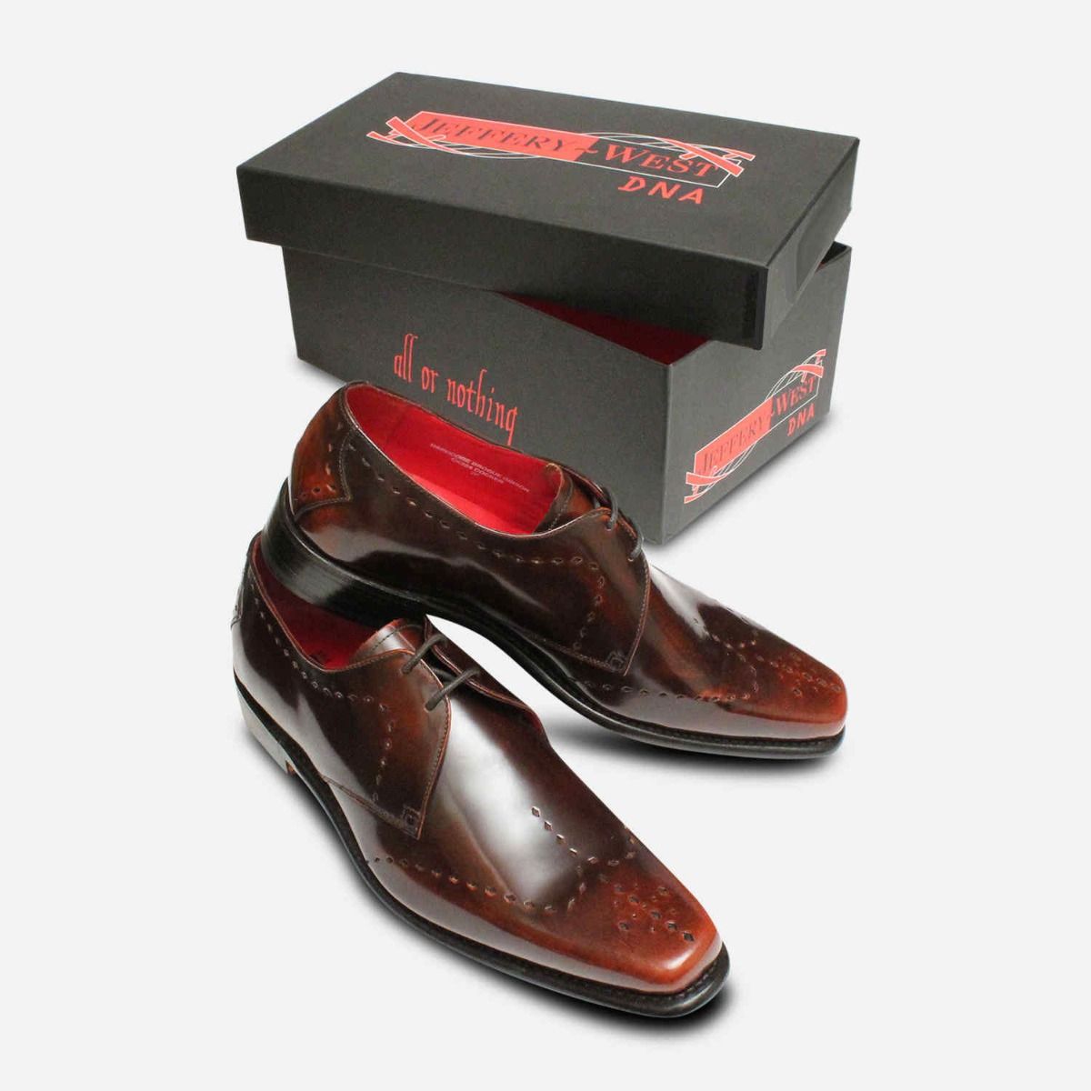 Brown Polished Diamond Brogues by Jeffery West