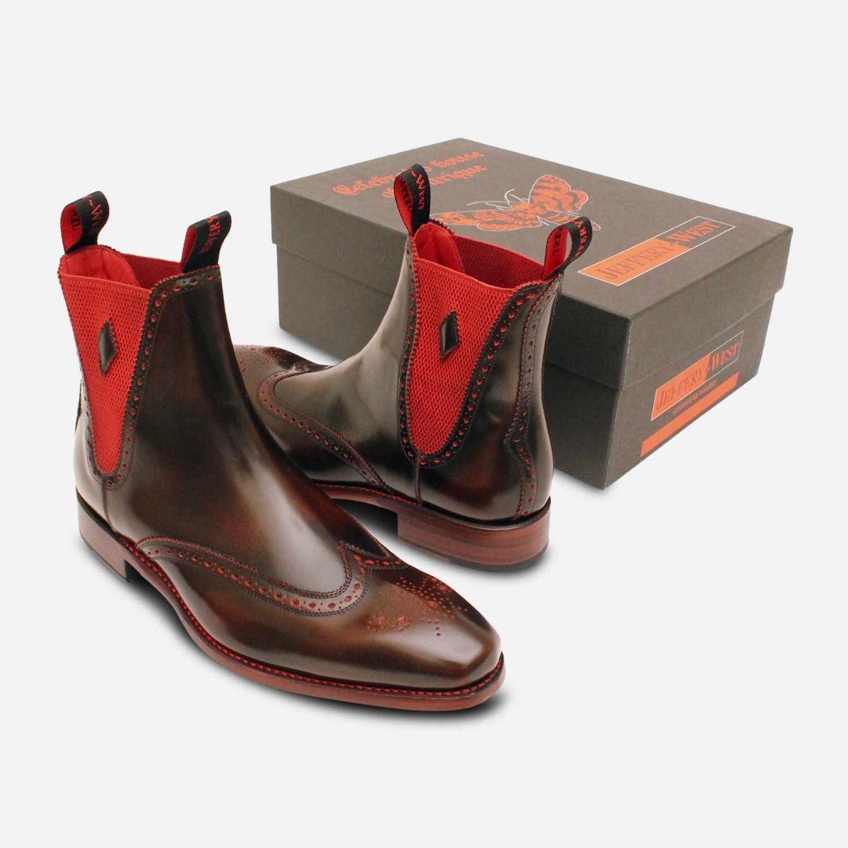 Jeffery West Dark Brown Polished Chelsea Boot Brogue