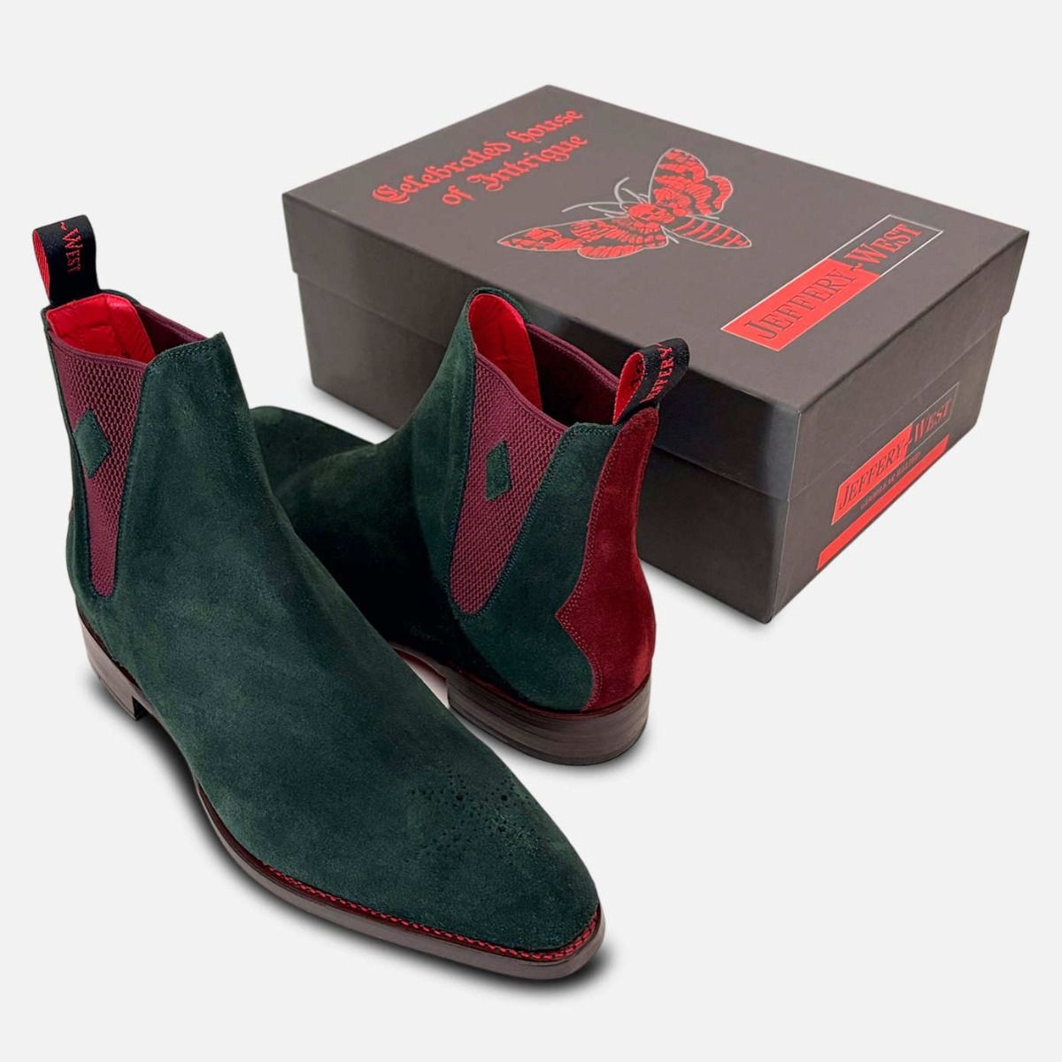 Jeffery West Emerald Green Suede Mens Chelsea Boot Brogues