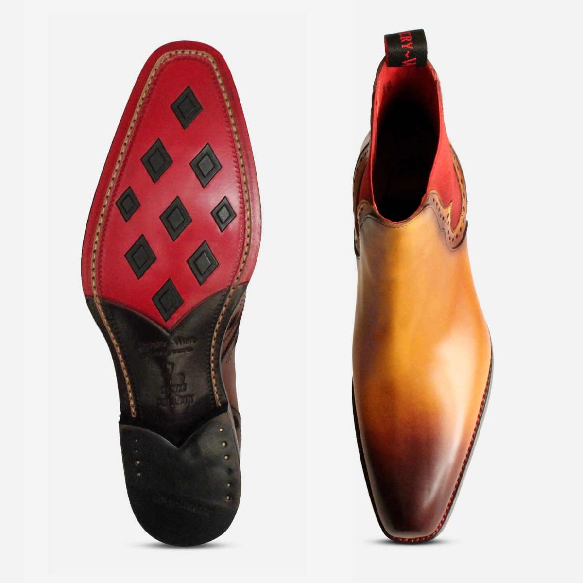 Jeffery West Light Brown Red Elastic Chelsea Boots