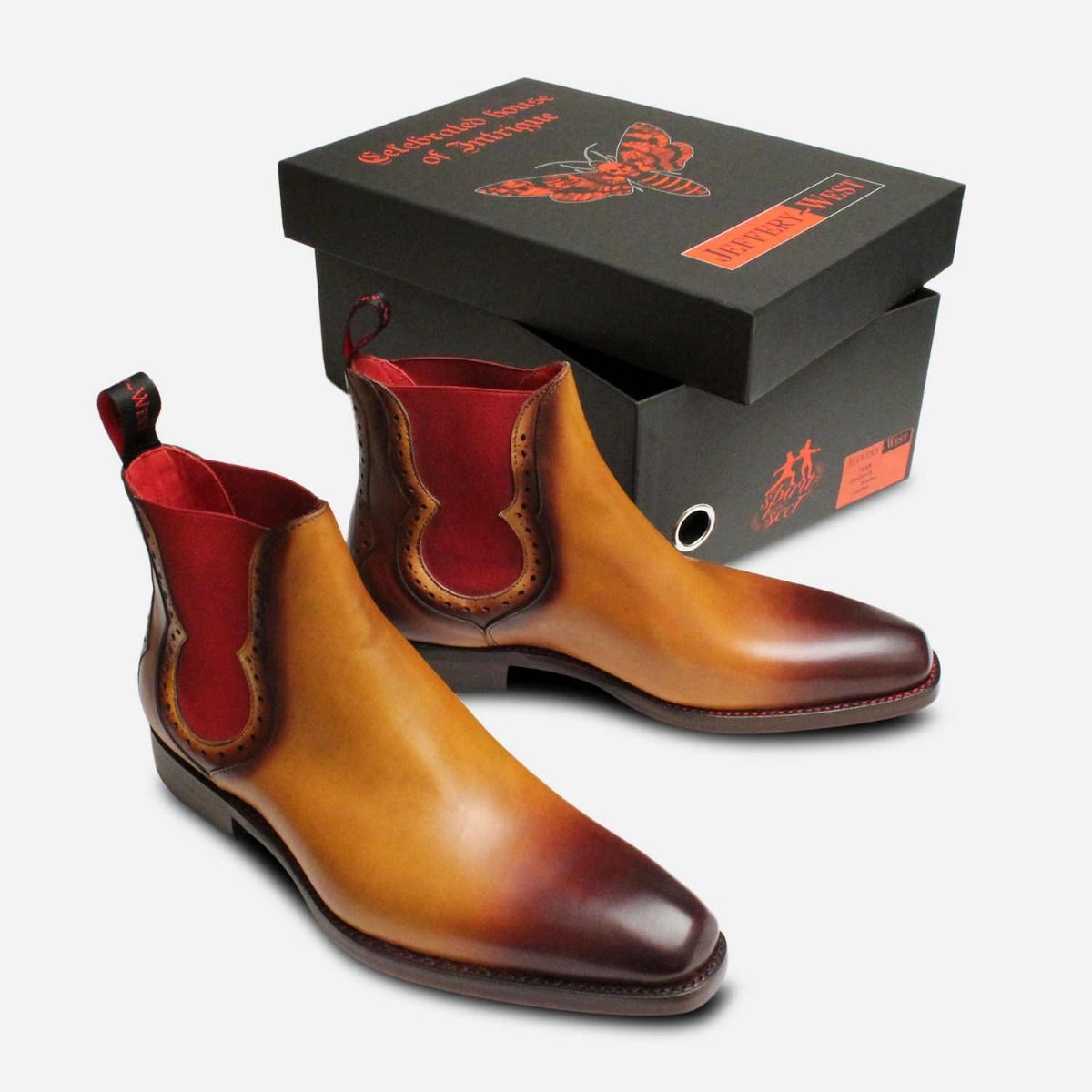Jeffery West Light Brown Red Elastic Chelsea Boots