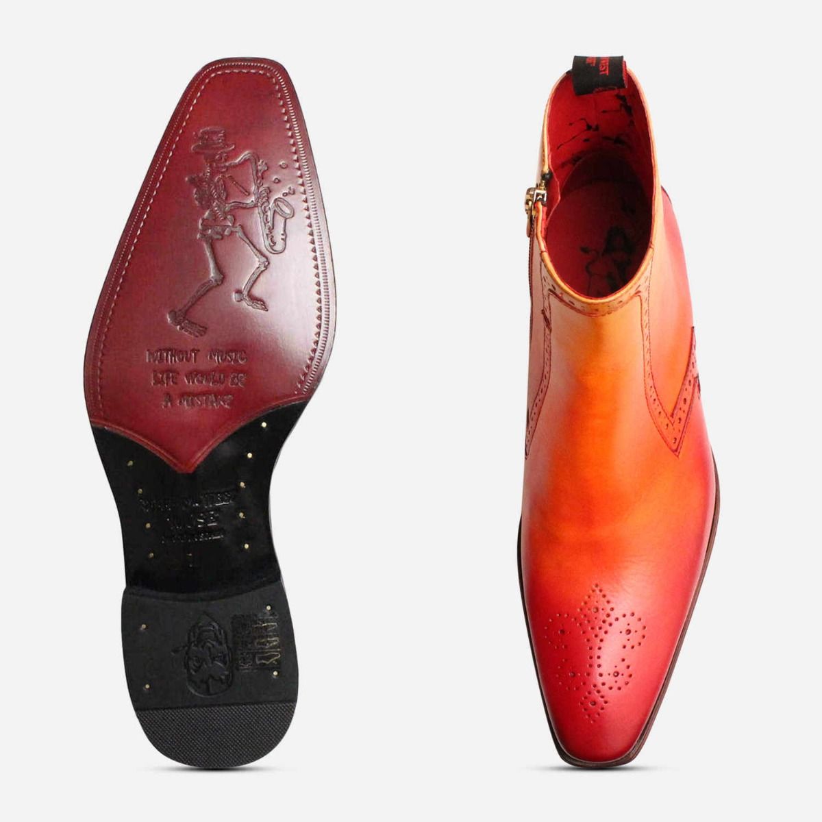 Jeffery West Fire Red Brogue Zip Boots with Red Sole