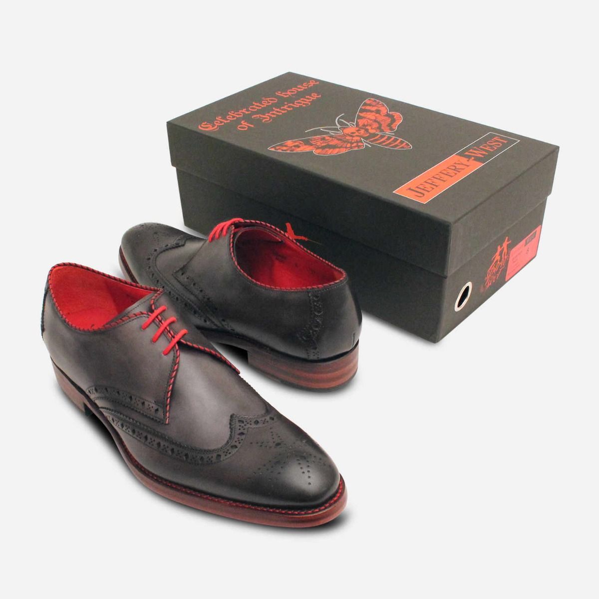 Jeffery West Grey Diamond Red Lace Up Mens Shoes