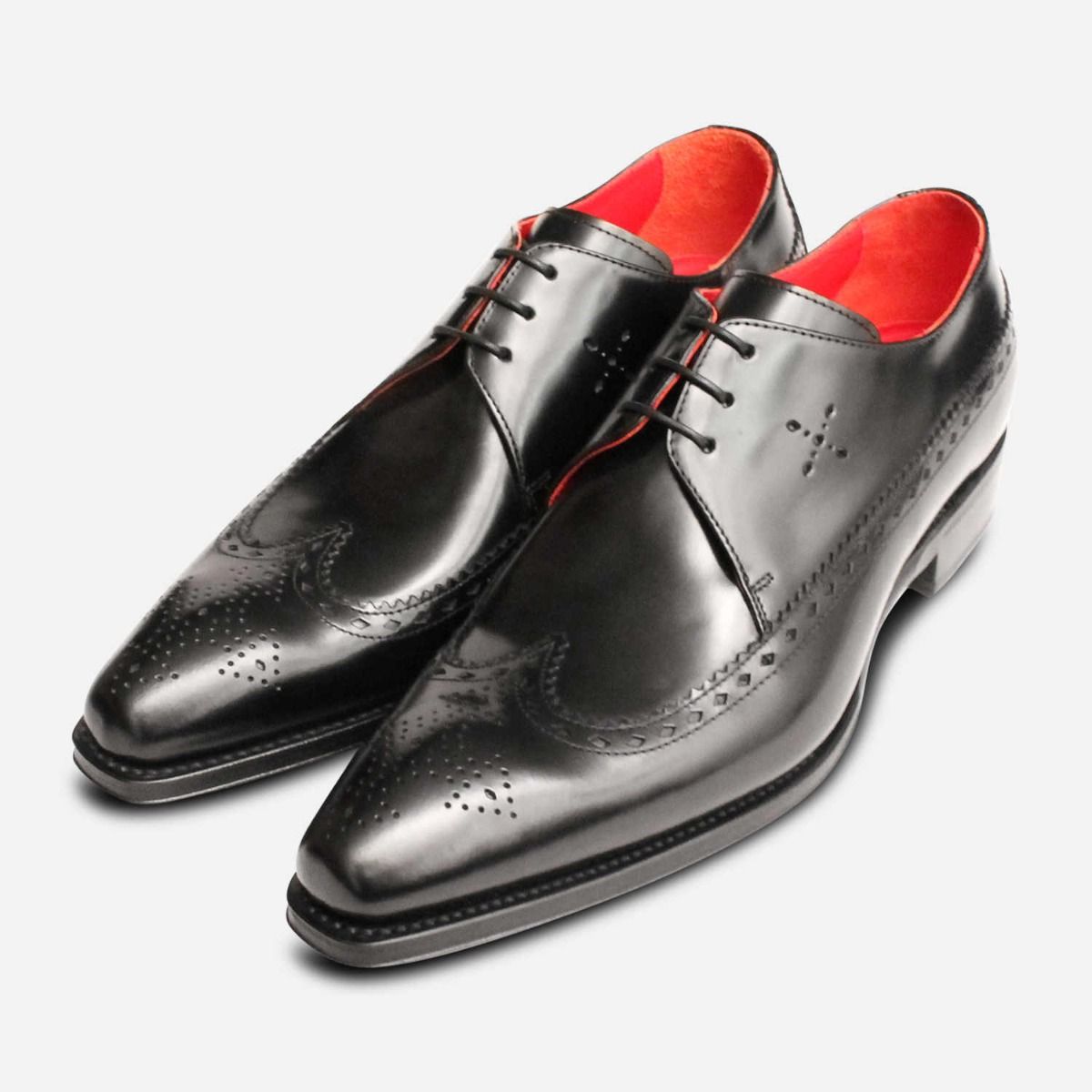 Jeffery West Premium Black Brogue Italian Lace Up Shoe