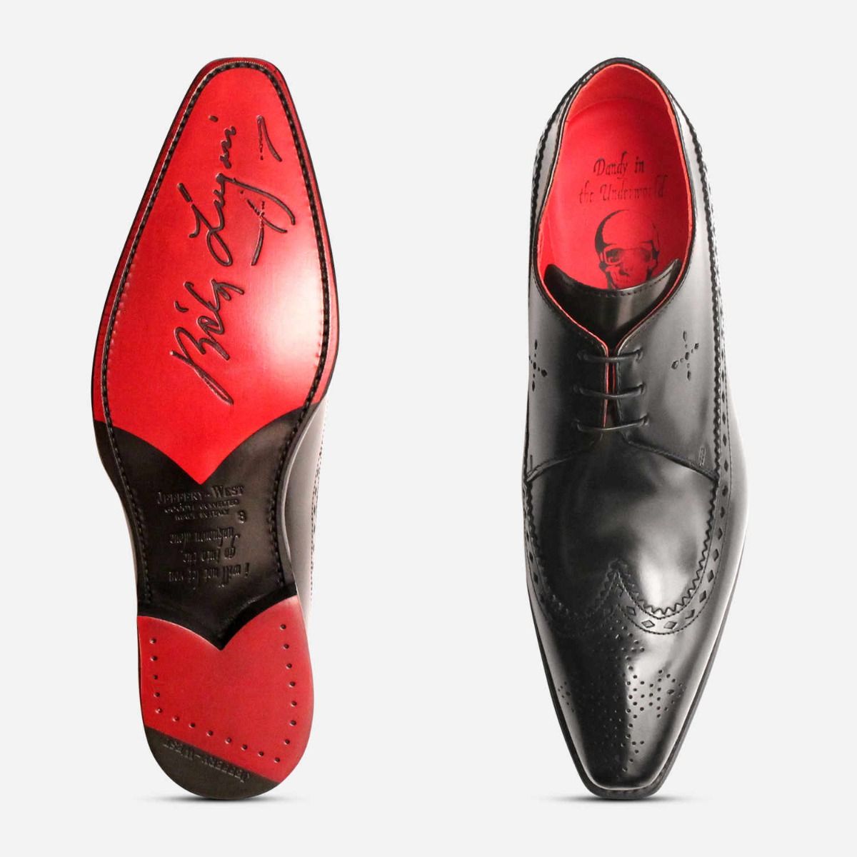 Jeffery West Premium Black Brogue Italian Lace Up Shoe