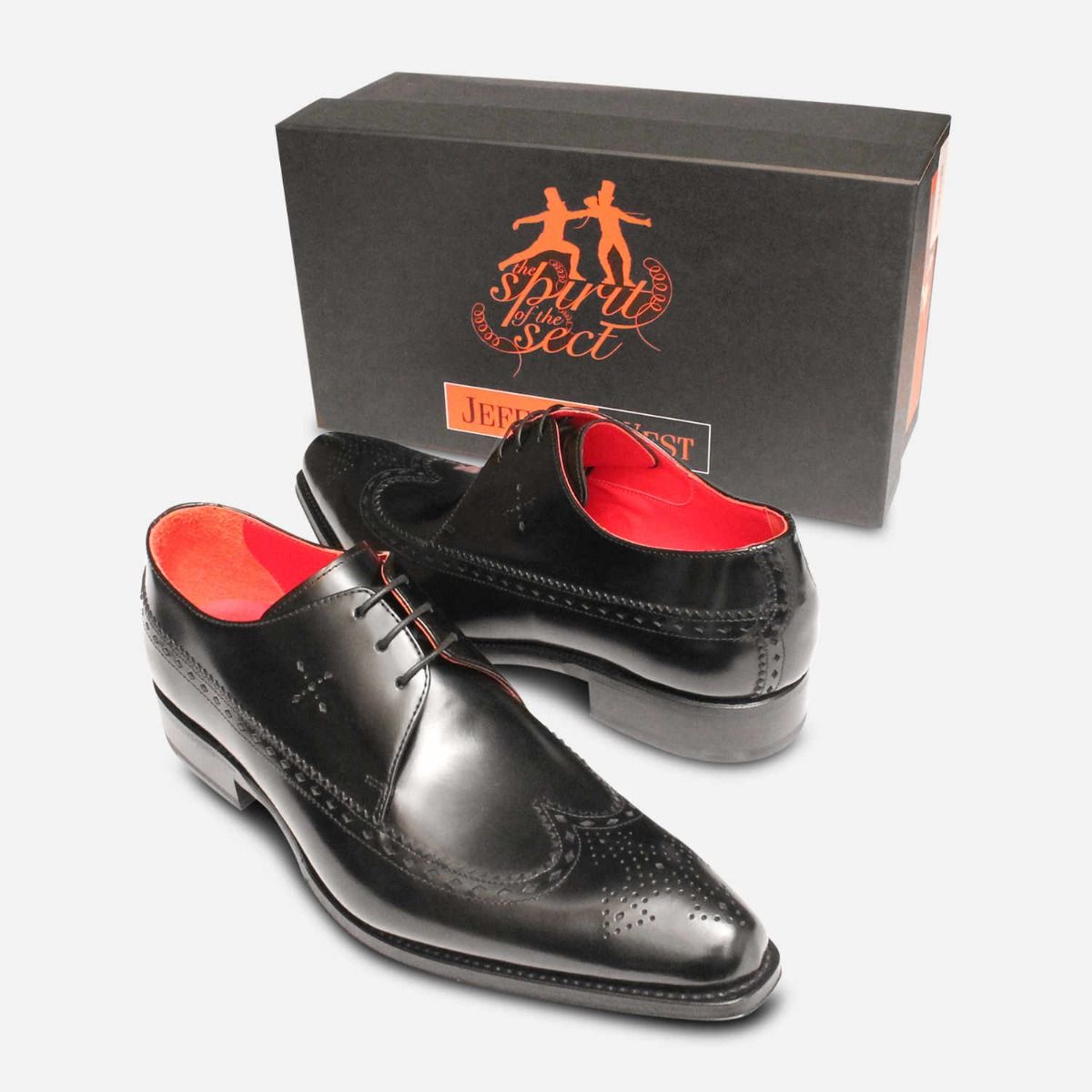 Jeffery West Premium Black Brogue Italian Lace Up Shoe