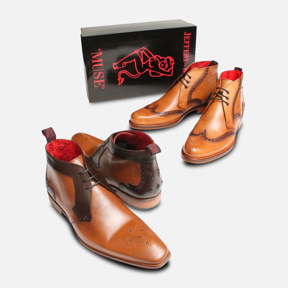 Light Brown Jeffery West Lace Up Brogue Boots for Men