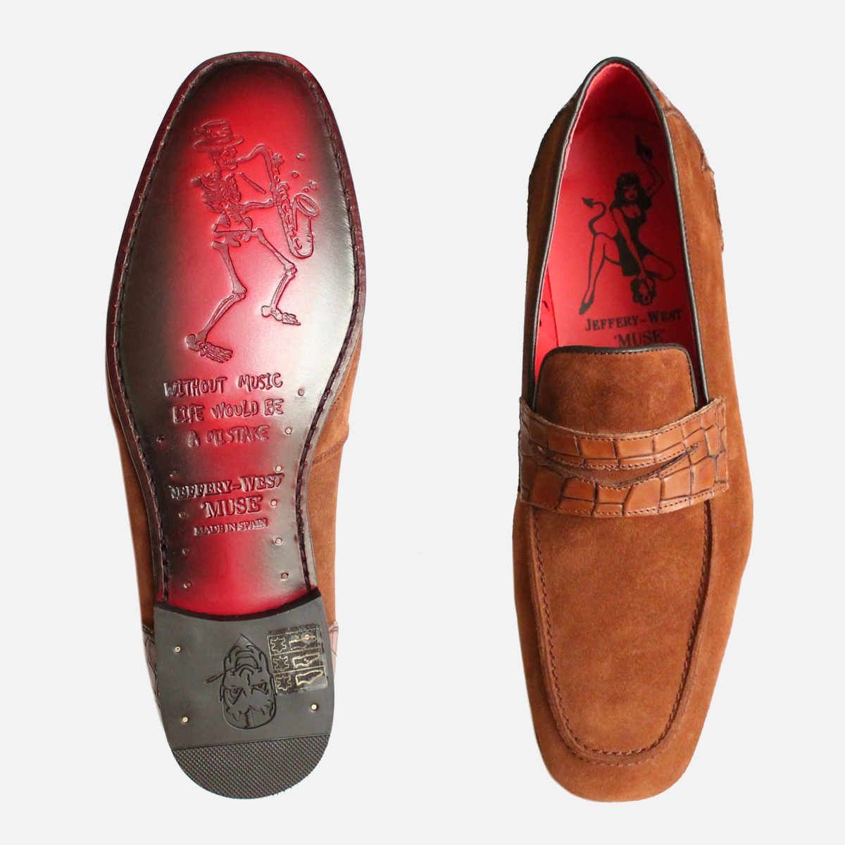 Jeffery West Brown Suede Crocodile Designer Loafers