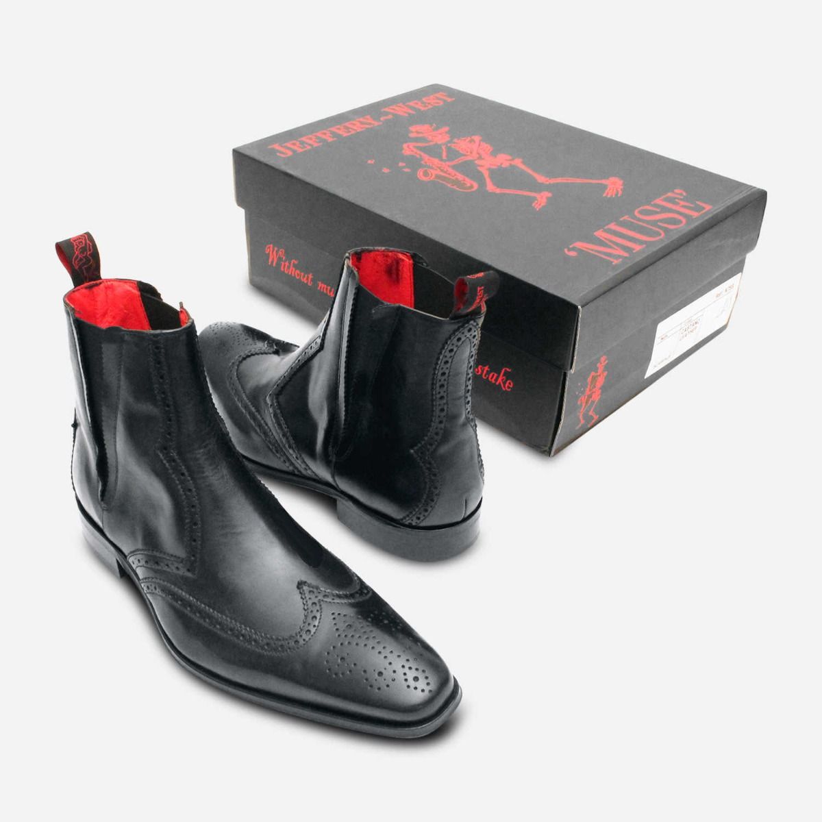 Jeffery West Black Leather Designer Chelsea Boot Brogues