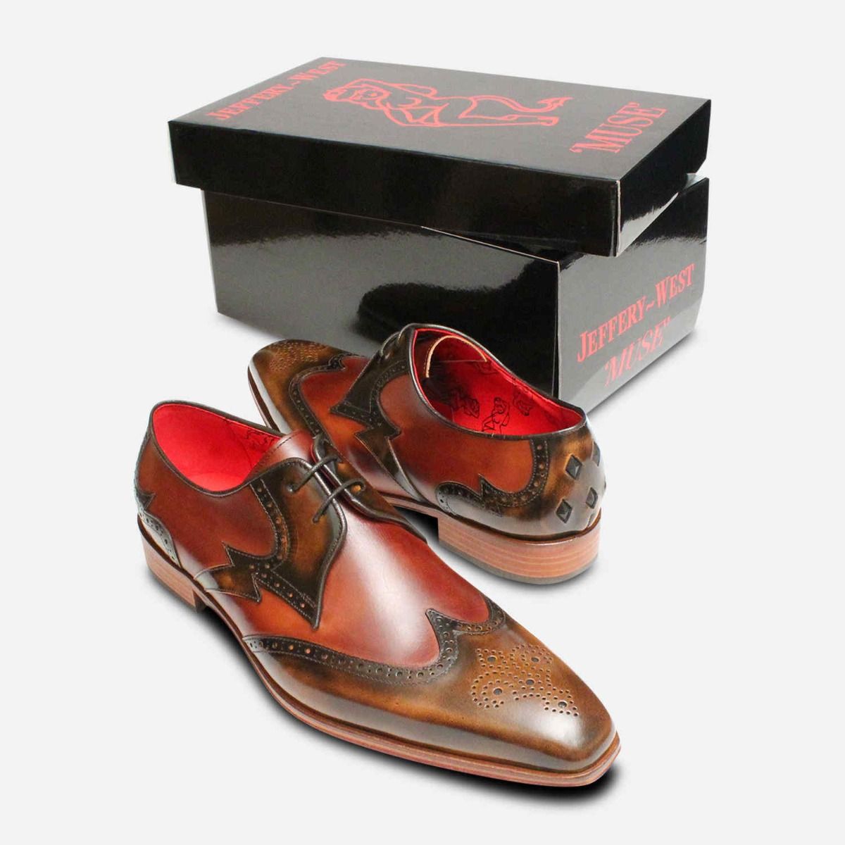 Jeffery West Mens Muse Brogues in Chestnut Brown