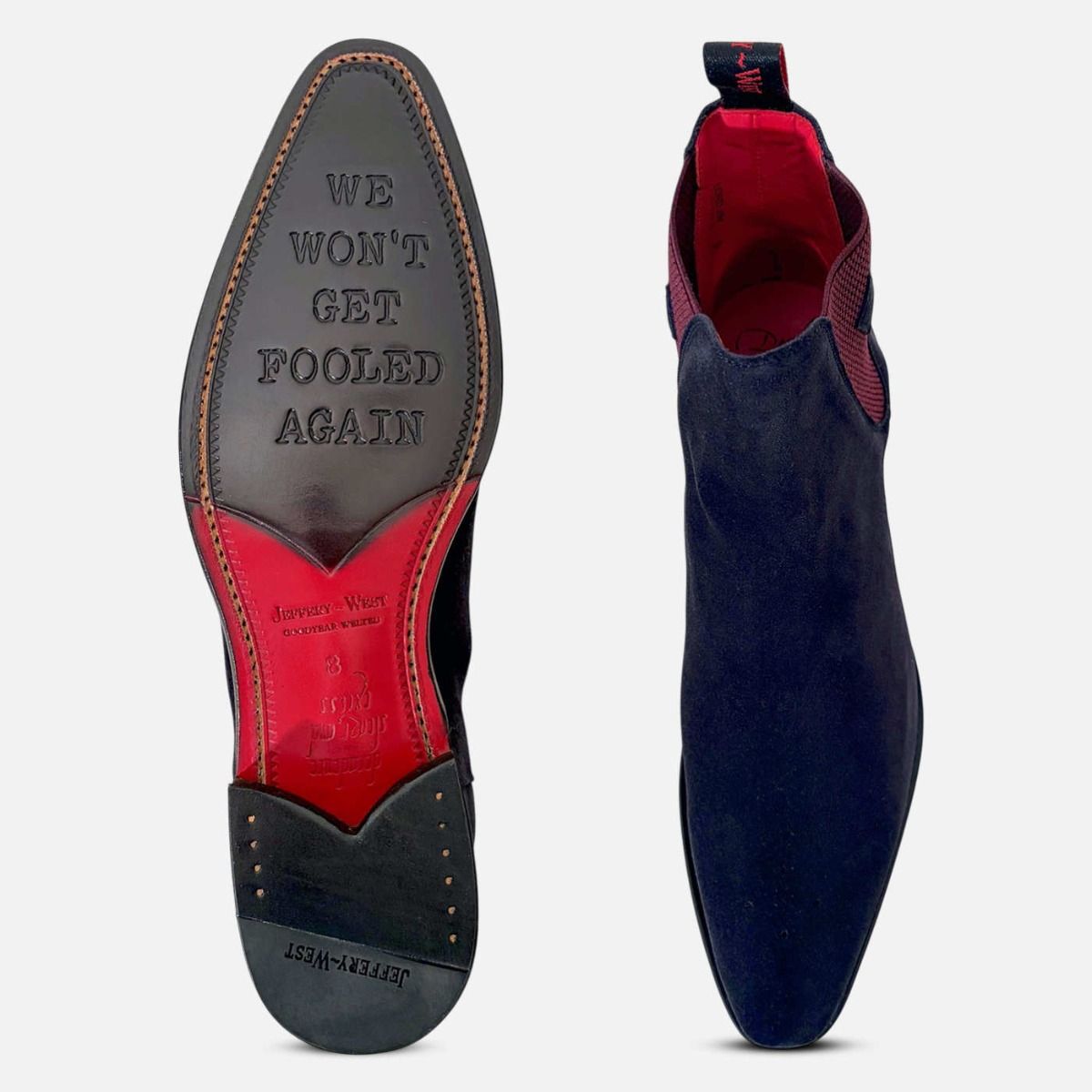 Jeffery West Dark Navy Blue Suede Chelsea Boot Brogues