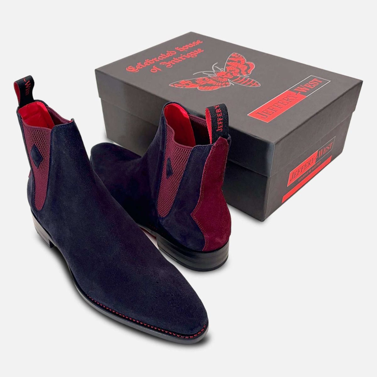 Jeffery West Dark Navy Blue Suede Chelsea Boot Brogues