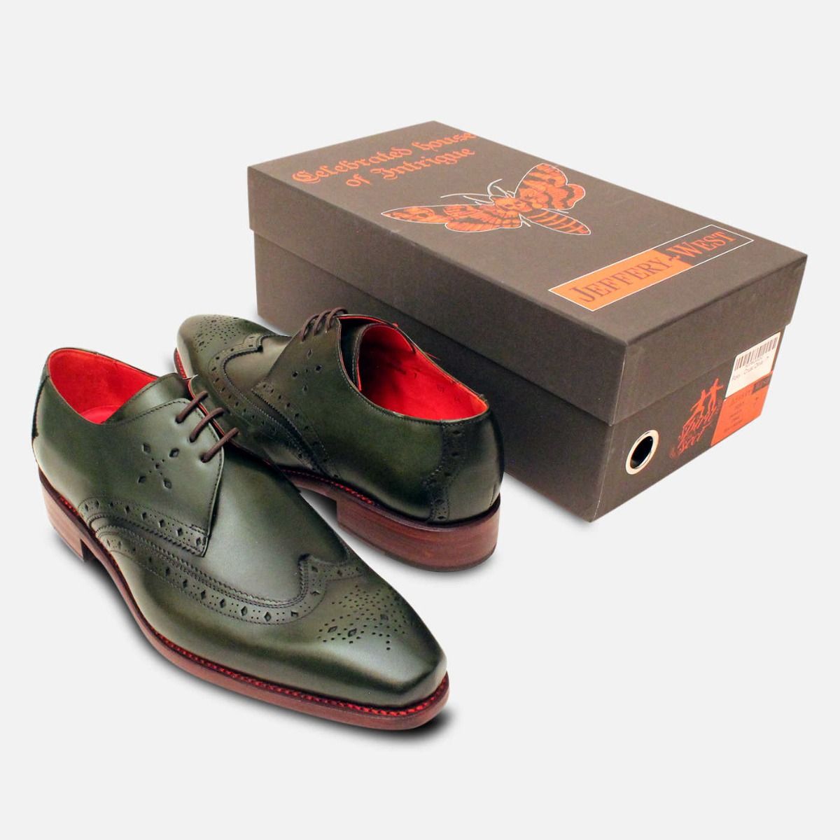 Jeffery West Olive Green Premium Diamond Brogue Lace Up Shoe