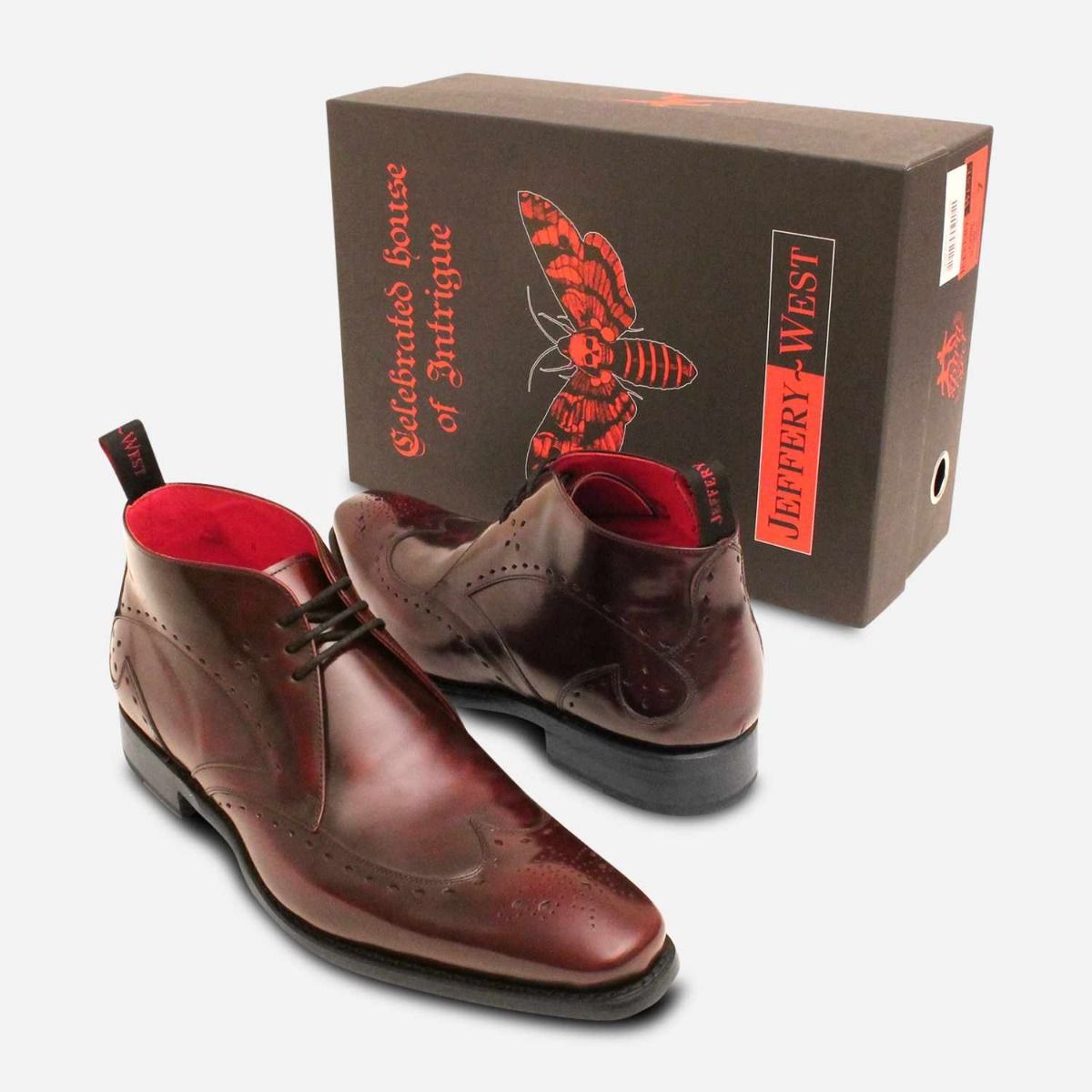 Jeffery West Oxblood Burgundy Leather Mens Brogue Boot