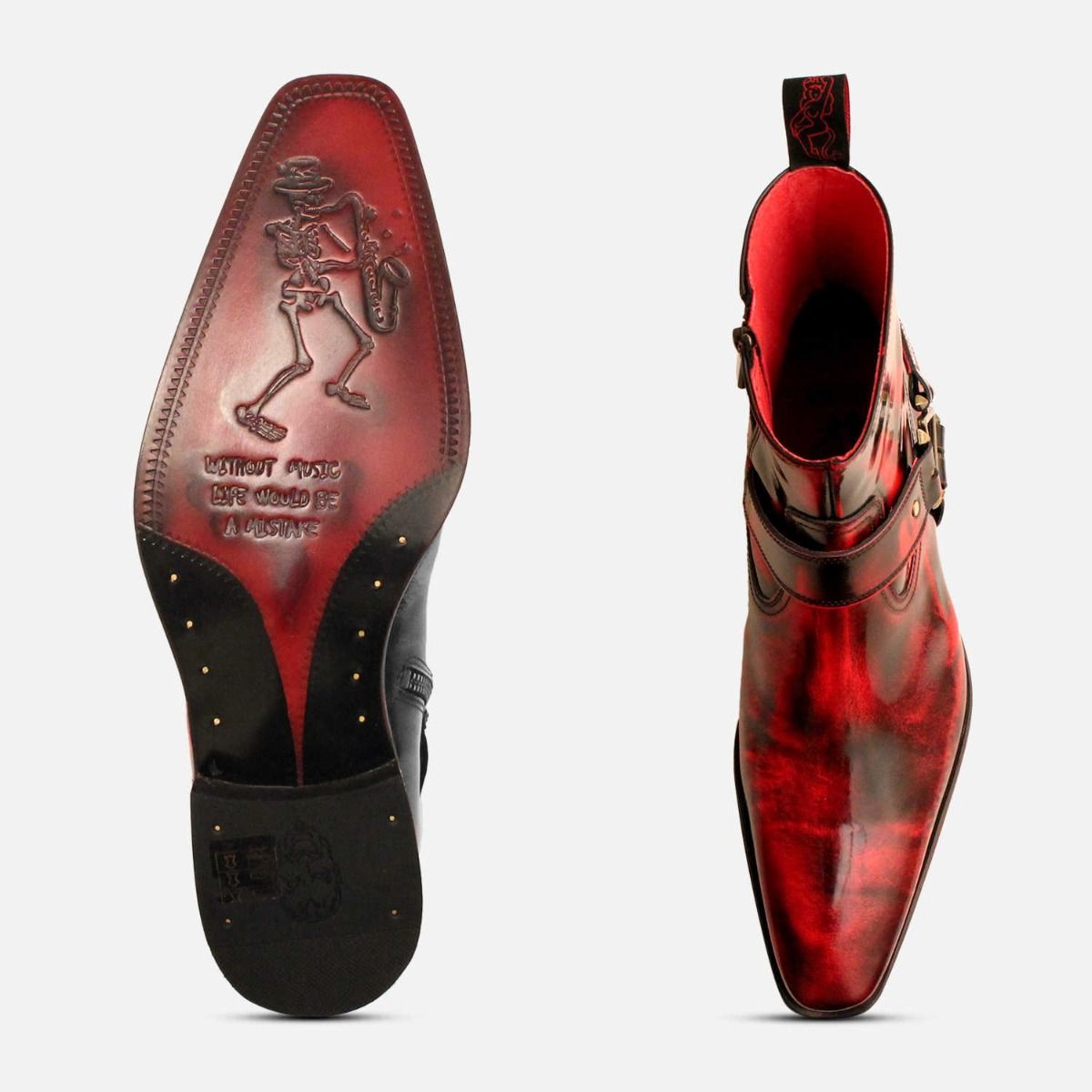 Jeffery West Red and Black Polished Harness Zip Boots