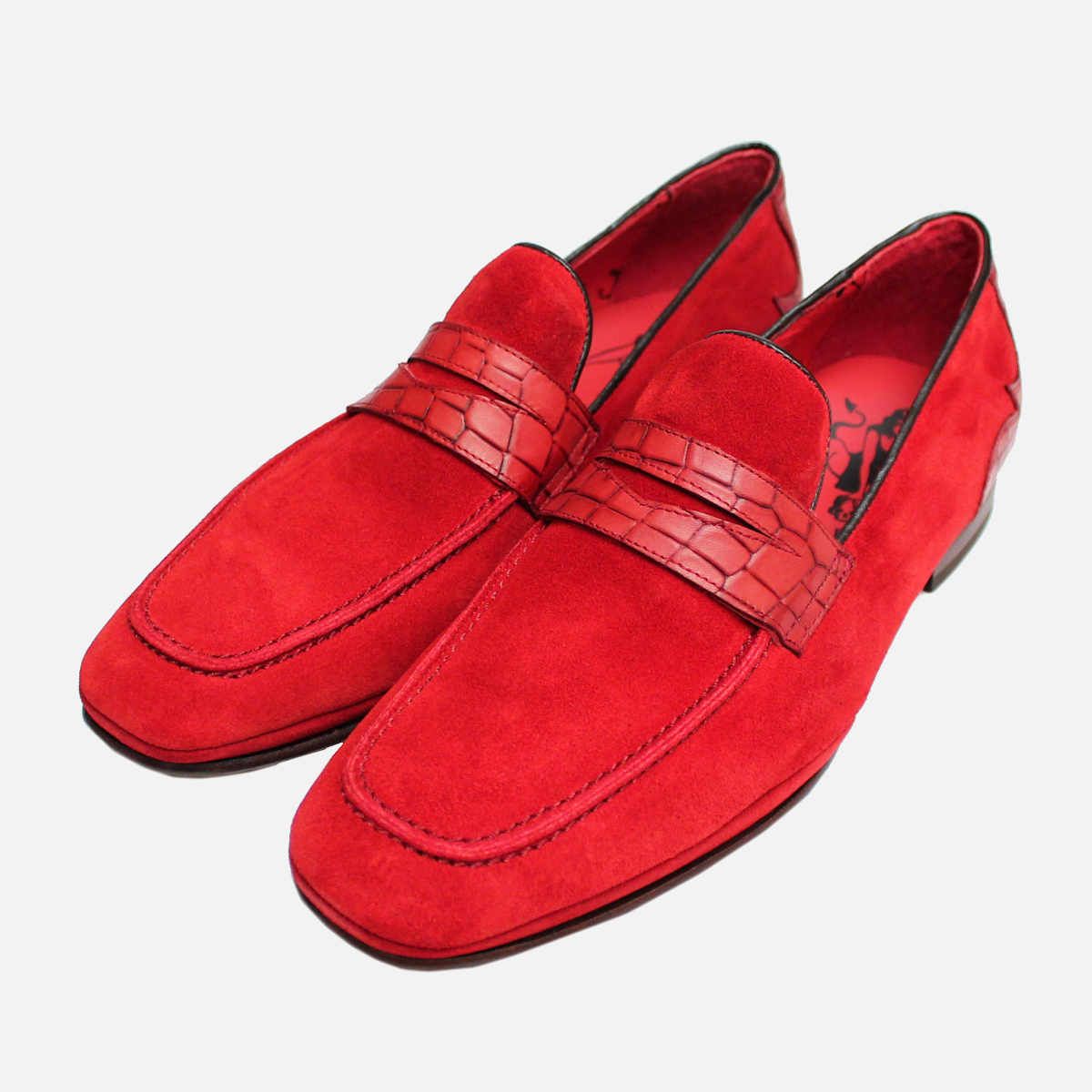 Jeffery West Red Suede & Crocodile Leather Loafers display picture 3
