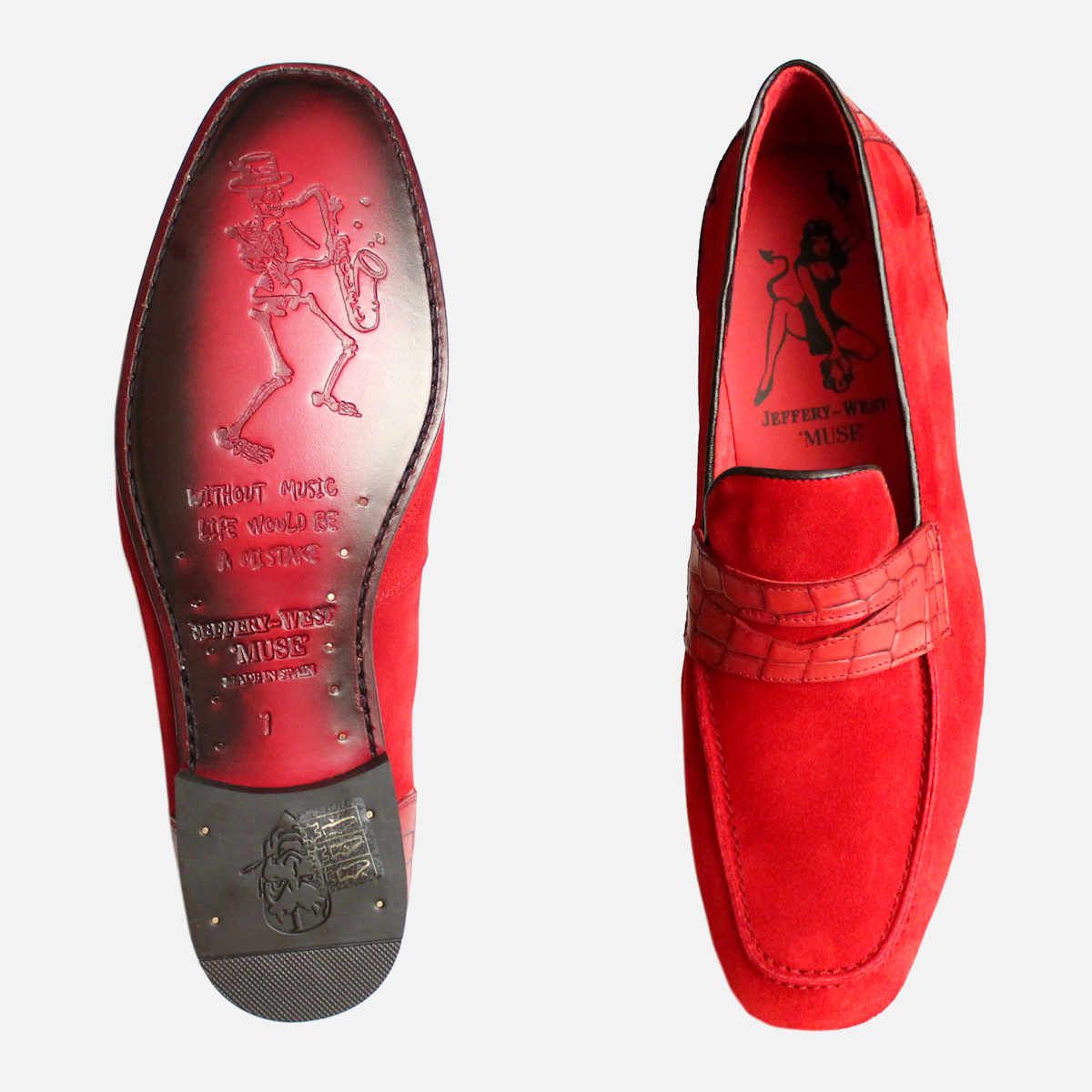 Jeffery West Red Suede & Crocodile Leather Loafers