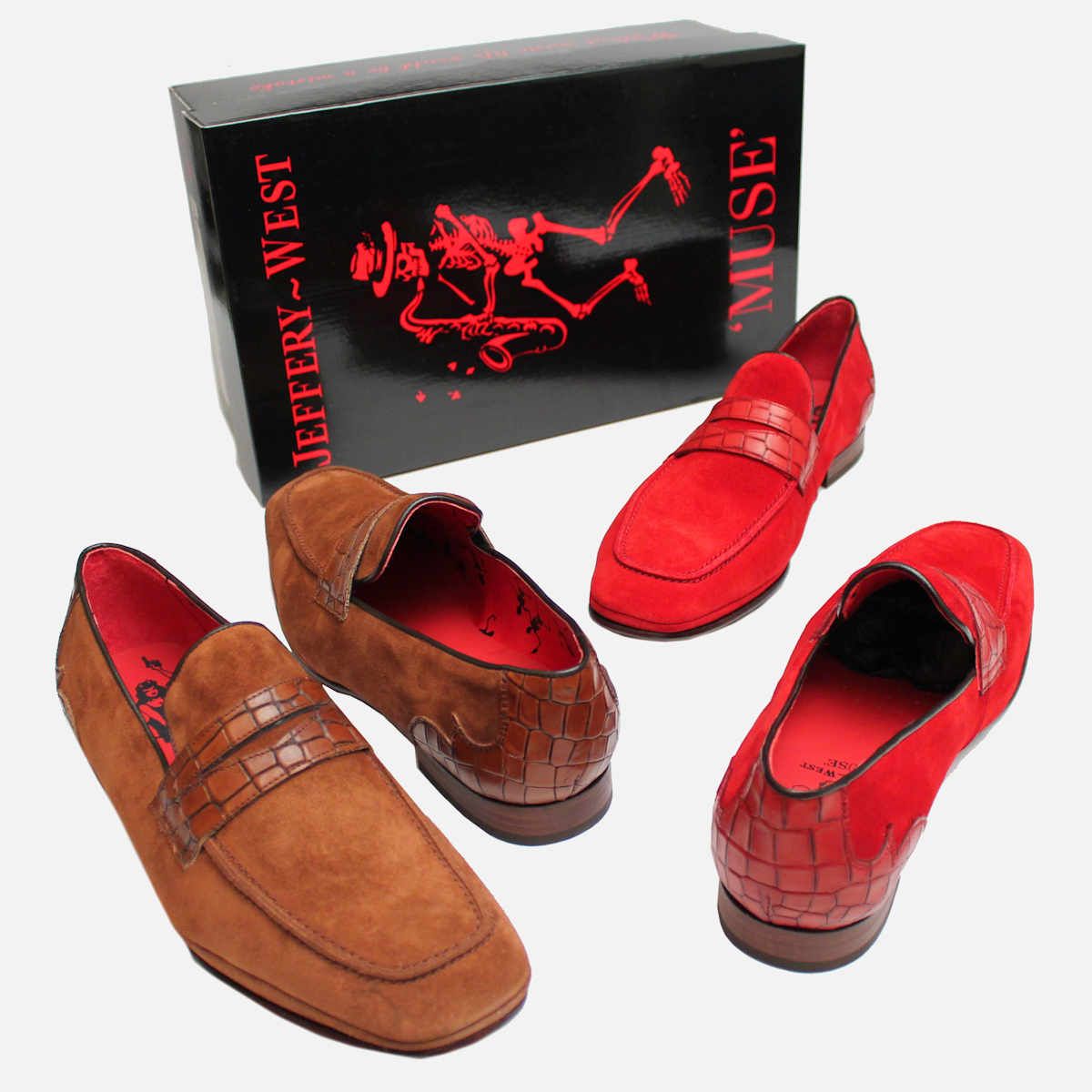 Jeffery West Red Suede & Crocodile Leather Loafers