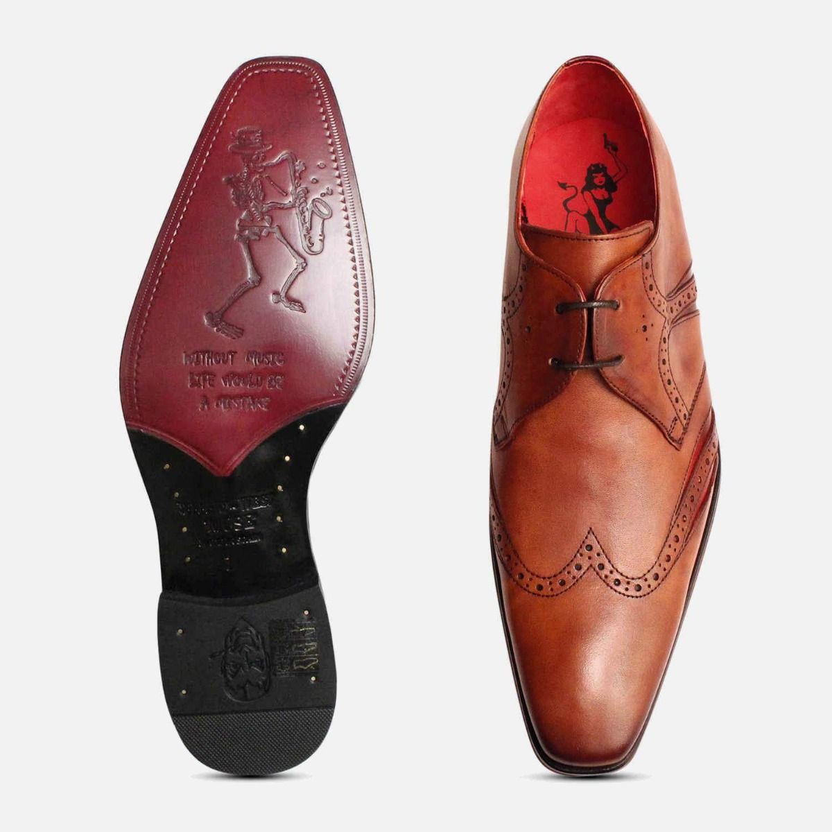 Jeffery West Tan & Red Leather Wingtip Designer Shoes