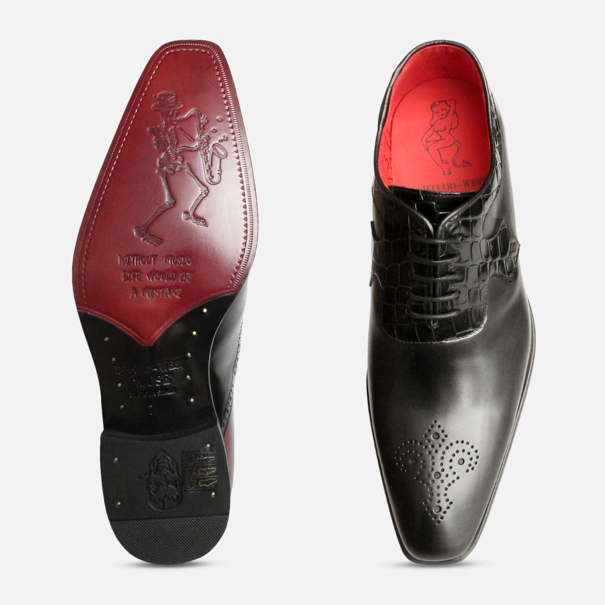 Formal Black Jeffery West Crocodile Leather Oxford Brogue