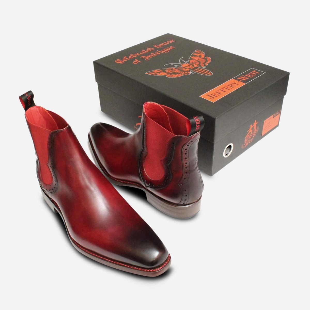 Jeffery West Dark Burgundy Red Elastic Chelsea Boots