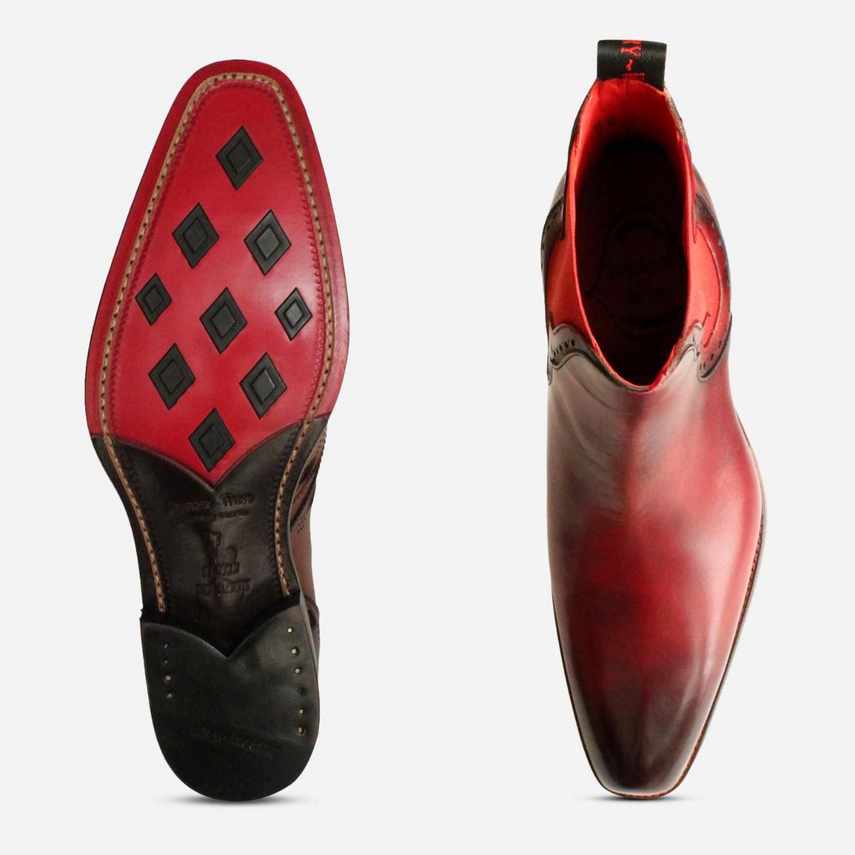 Jeffery West Dark Burgundy Red Elastic Chelsea Boots