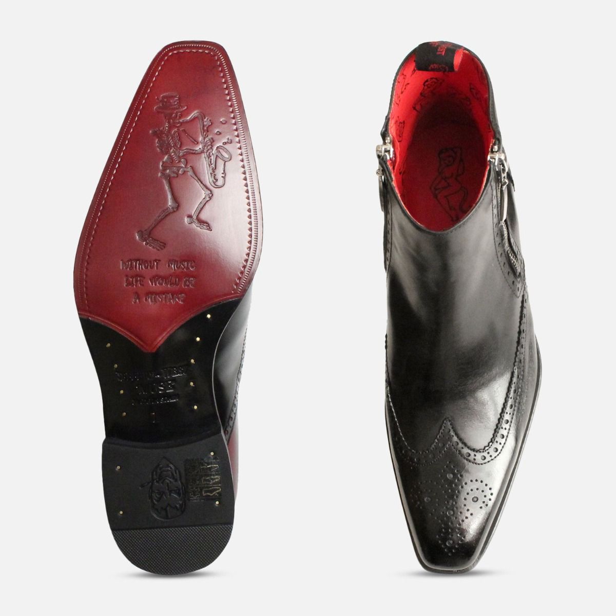 Jeffery West Black Silver Twin Zip Brogue Boots