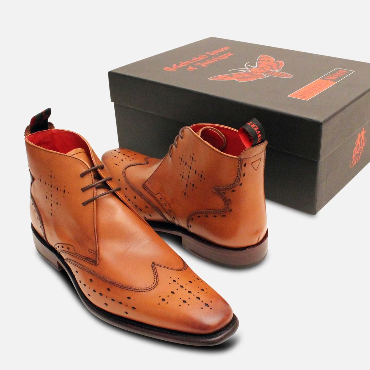 Jeffery West Honey Tan Polished Diamond Lace Up Chukka Boot