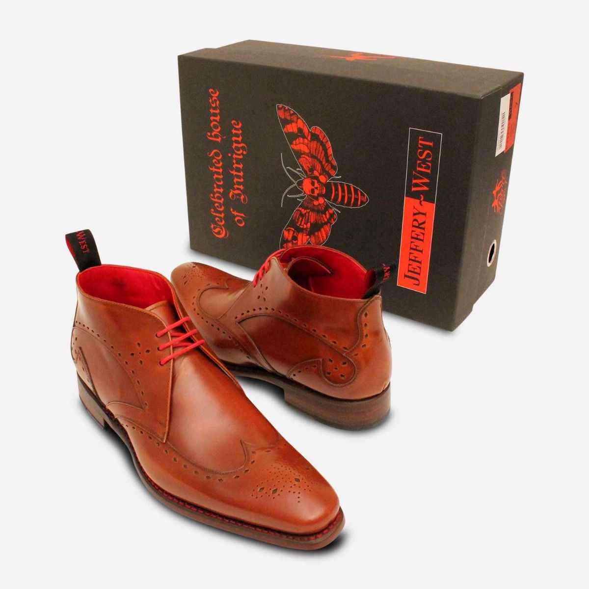 Jeffery West Honey Brown Polished Diamond Brogue Boots