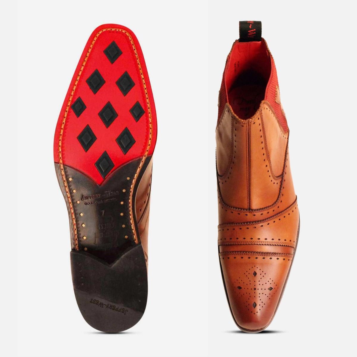 Jeffery West Honey Leather Diamond Chelsea Boot With Red Sole