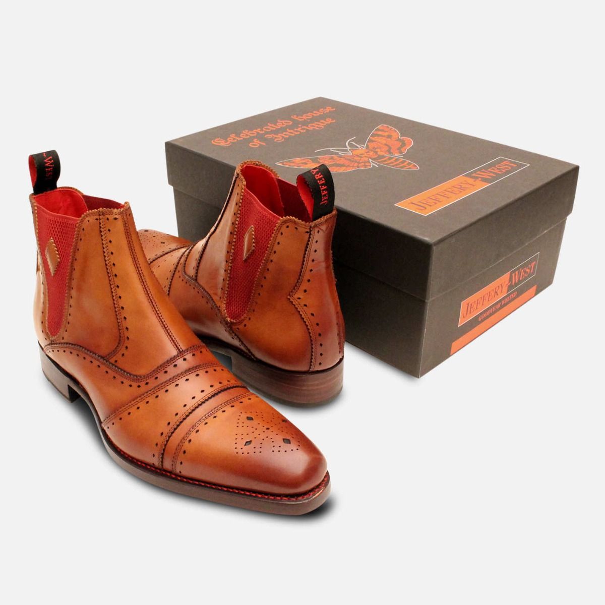 Jeffery West Honey Leather Diamond Chelsea Boot With Red Sole