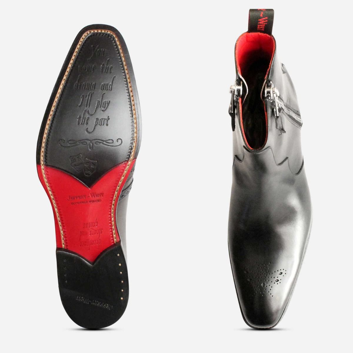 Jeffery West Twin Side Zipper Boots in Black Leather