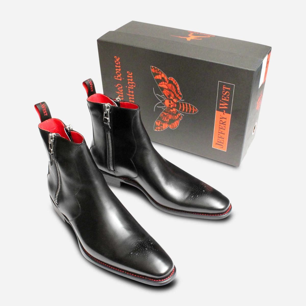 Jeffery West Twin Side Zipper Boots in Black Leather