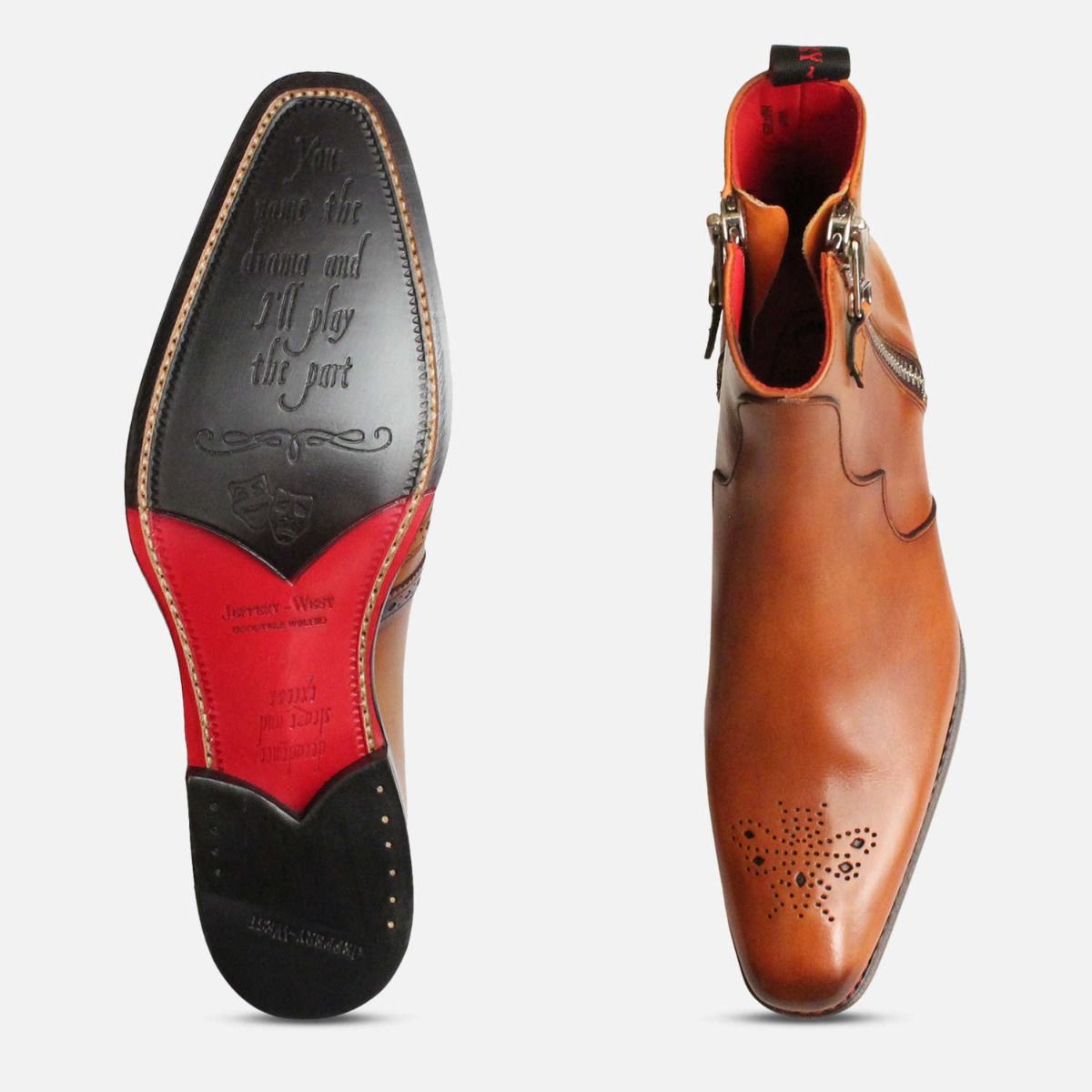 Twin Zip Jeffery West Brogue Boots in Mahogany