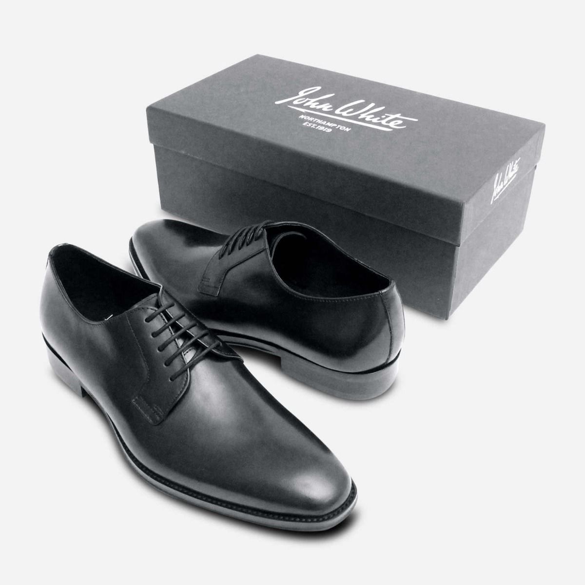 John White Formal Black Leather Mens Lace Up Shoes