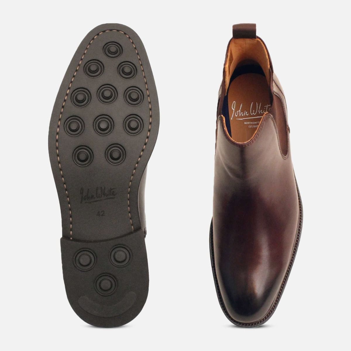 John White Designer Brown Polished Chelsea Boot Rubber Sole